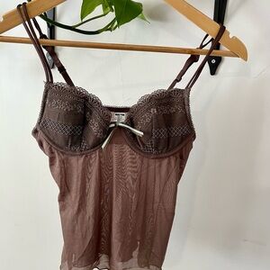 Sheer Lace Babydoll Chemise - Brown